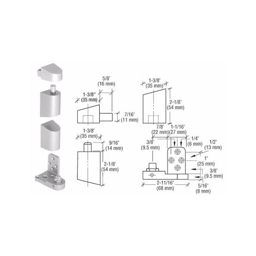 Door Resources J34<br>Pivot Hinge Set For Use On U.S. Aluminum DoorsPivot HingesDoor Resources - Door Resources
